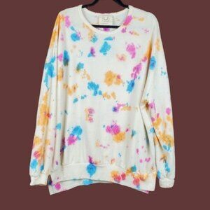 Fantastic Fawn Womens Long Sleeve Ivory Tie Dye Pullover Sweatshirt Size M